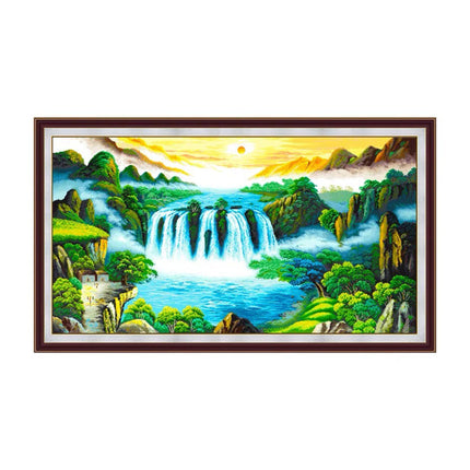 The Splendor of Sunrise Waterfall Scenery Stamped Cross Stitch Kit, 57.5" x 32.7"
