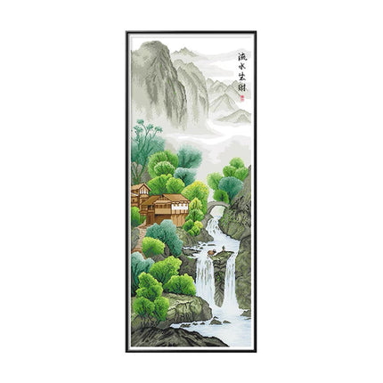 Waterfall Summer Landscape Stamped Cross Stitch Kit, 18.9" x 44.5"