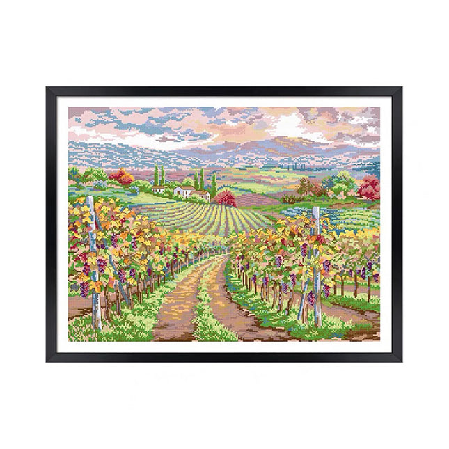 Vineyard Grapes Stamped Cross Stitch Kit, 27.6" x 21.7"