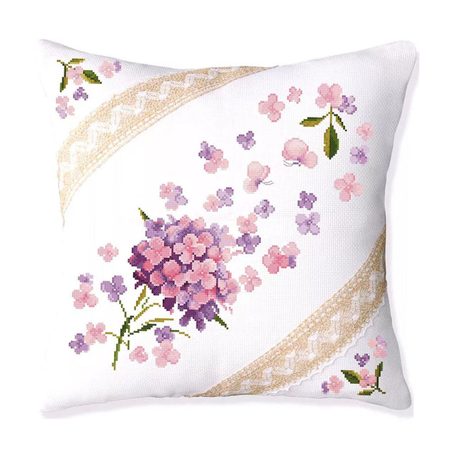 Romantic Floral Fragrance Cross Stitch Pillow Kit, Purple Flower, 18" x 18"