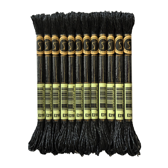 Metallic Embroidery Thread, Pack of 12 Skeins, Ebony