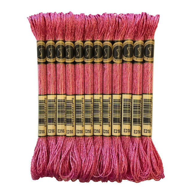 Metallic Embroidery Thread, Pack of 12 Skeins, Pink Ameethyst