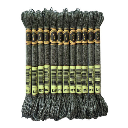 Metallic Embroidery Thread, Pack of 12 Skeins, Titanium