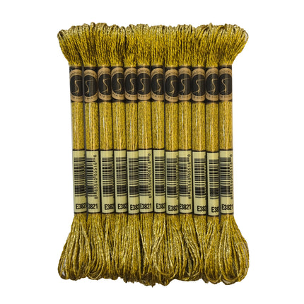 Metallic Embroidery Thread, Pack of 12 Skeins, Light Gold