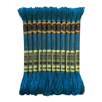Metallic Embroidery Thread, Pack of 12 Skeins, Light Blue