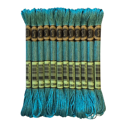 Metallic Embroidery Thread, Pack of 12 Skeins, Aquamarine Blue