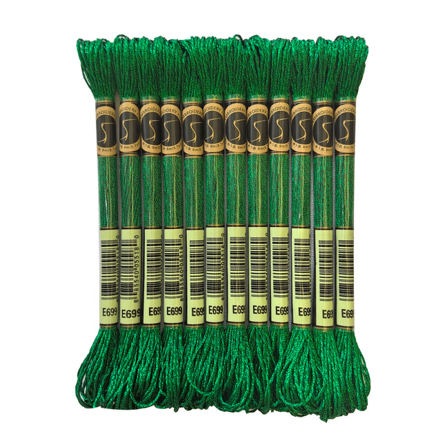 Metallic Embroidery Thread, Pack of 12 Skeins, Green Emerald