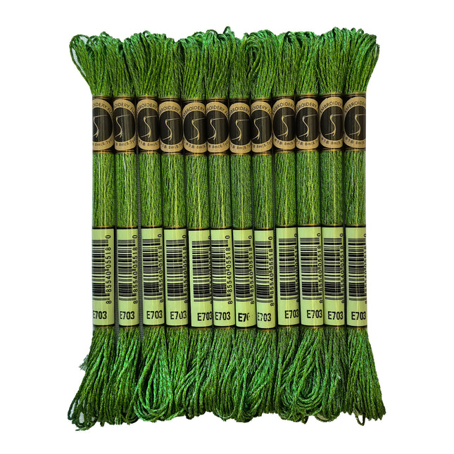 Metallic Embroidery Thread, Pack of 12 Skeins, Lt Green Emerald