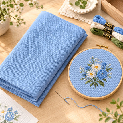 25 Count Cotton Evenweave Cross Stitch Fabric – Soft Sky Blue
