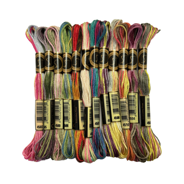 Set of colorful embroidery floss skeins variegated threads by sewcrane