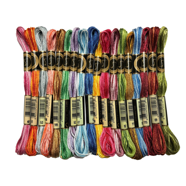 Assorted embroidery threads in various colors with labels by sewcrane