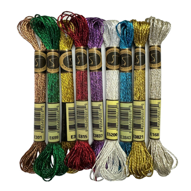 9 Vibrant Colors Metallic Embroidery Floss Pack