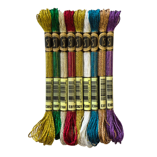 9 Vibrant Colors Metallic Embroidery Floss Pack